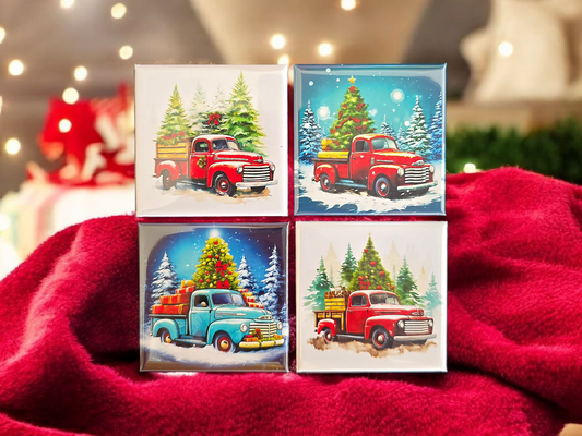 Farmhouse Red Truck Christmas Magnet