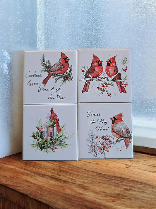 Christmas Cardinal Magnet Set – Remembrance Gifts, Red Bird Winter Decor