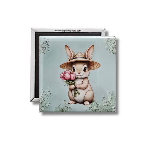 Bunny Holding Tulips Magnet